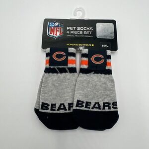 NFL Chicago Bears Pet Socks 4 Piece Set Nonskid Bottoms Gray‎ Navy M/L